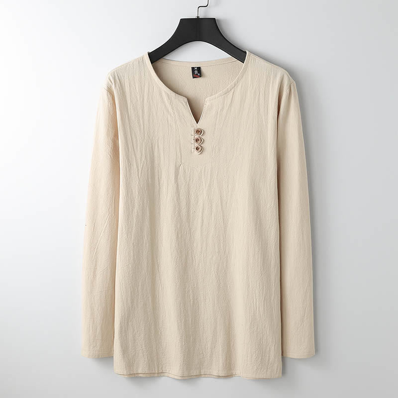 Buddha Stones Solid Color Long Sleeve Button Shirt Cotton Linen Men Clothing - Cornsilk - US/UK/AU54，EU64 (9XL) - image 4