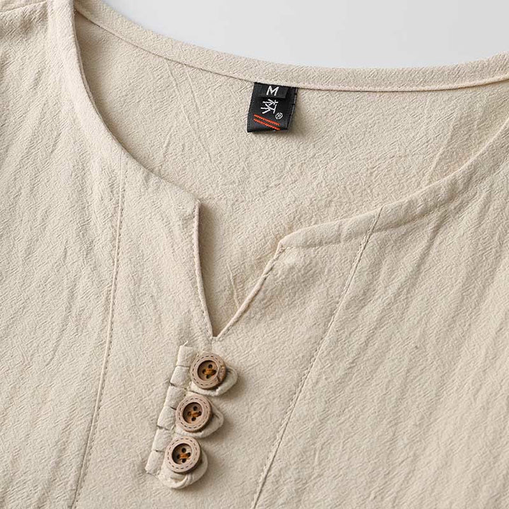 Buddha Stones Solid Color Long Sleeve Button Shirt Cotton Linen Men Clothing - image 5