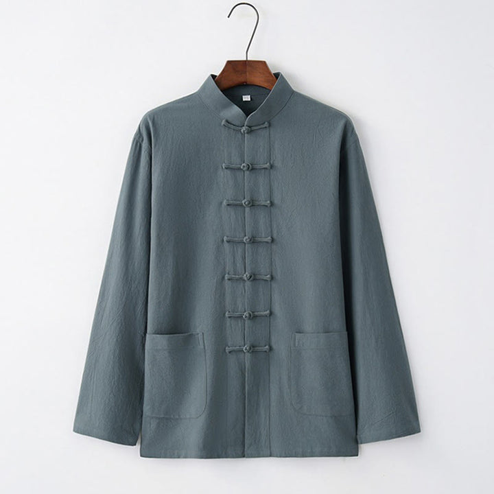 Buddha Stones Tang Frog-Button Long Sleeve Shirt Cotton Men's Clothing - LightSteelBlue - US/UK/AU44，EU54 (4XL) - image 3