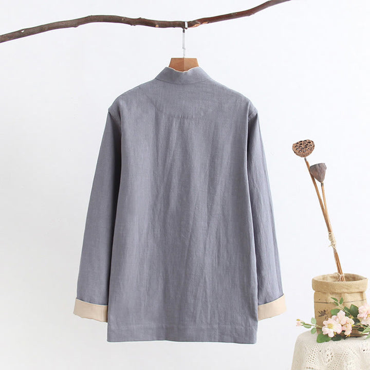 Buddha Stones Tang Frog-Button Long Sleeve Shirt Cotton Linen Men's Clothing - image 9