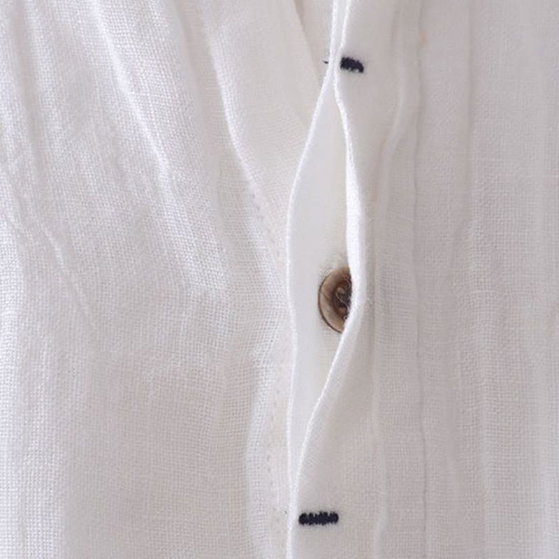 Buddha Stones Men's Shirt Solid Color Lapel Top Short Sleeve Comfy Button Crease Cotton Linen Shirt - image 10