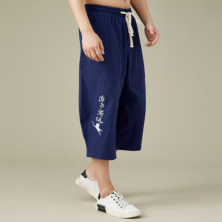 Buddha Stones Casual Solid Color Men's Straight Leg Shorts With Pockets Leisure Cotton Men's Pants