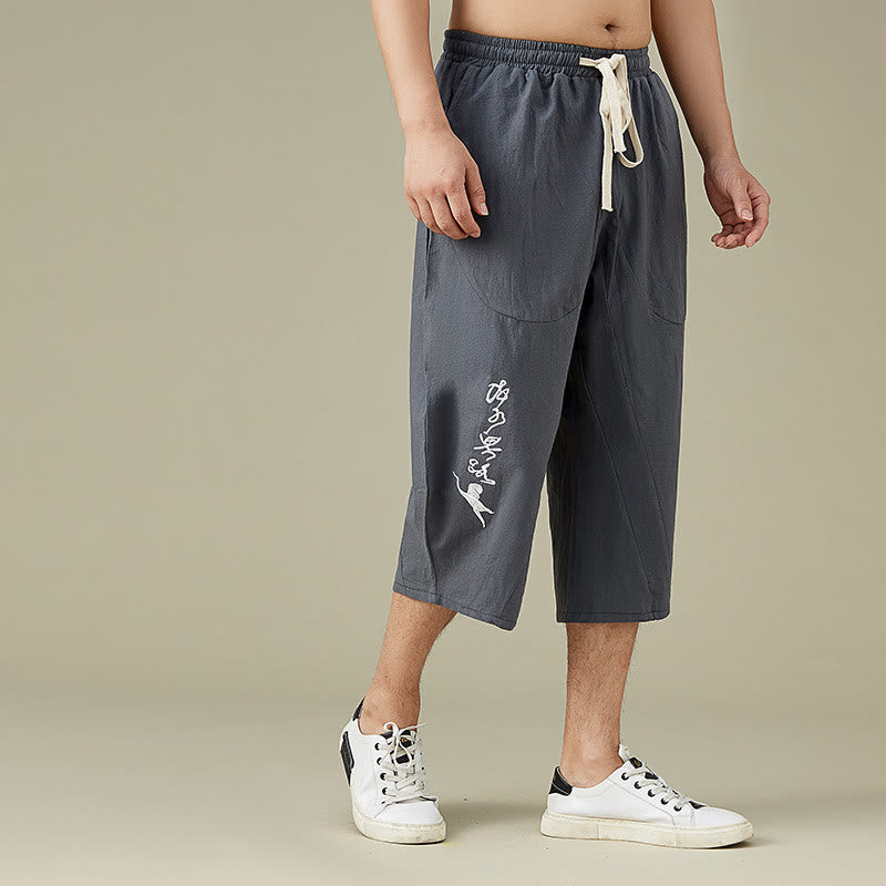 Buddha Stones Casual Solid Color Men's Straight Leg Shorts With Pockets Leisure Cotton Men's Pants - image 4