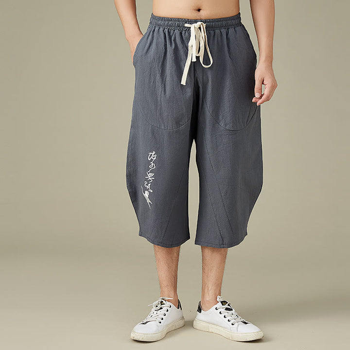 Buddha Stones Casual Solid Color Men's Straight Leg Shorts With Pockets Leisure Cotton Men's Pants