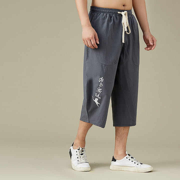 Buddha Stones Casual Solid Color Men's Straight Leg Shorts With Pockets Leisure Cotton Men's Pants - image 4