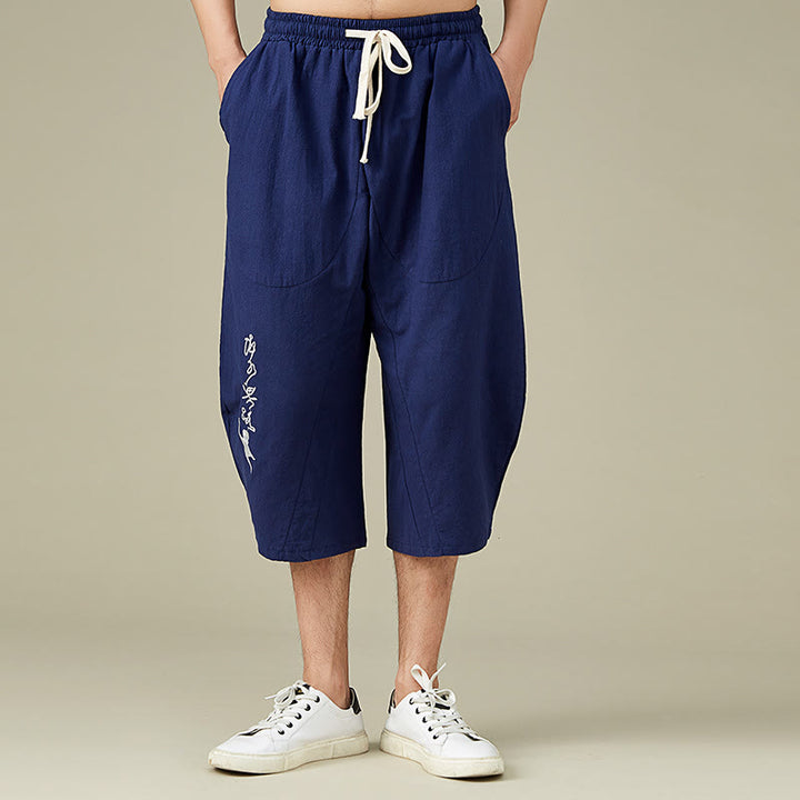 Buddha Stones Casual Solid Color Men's Straight Leg Shorts With Pockets Leisure Cotton Men's Pants