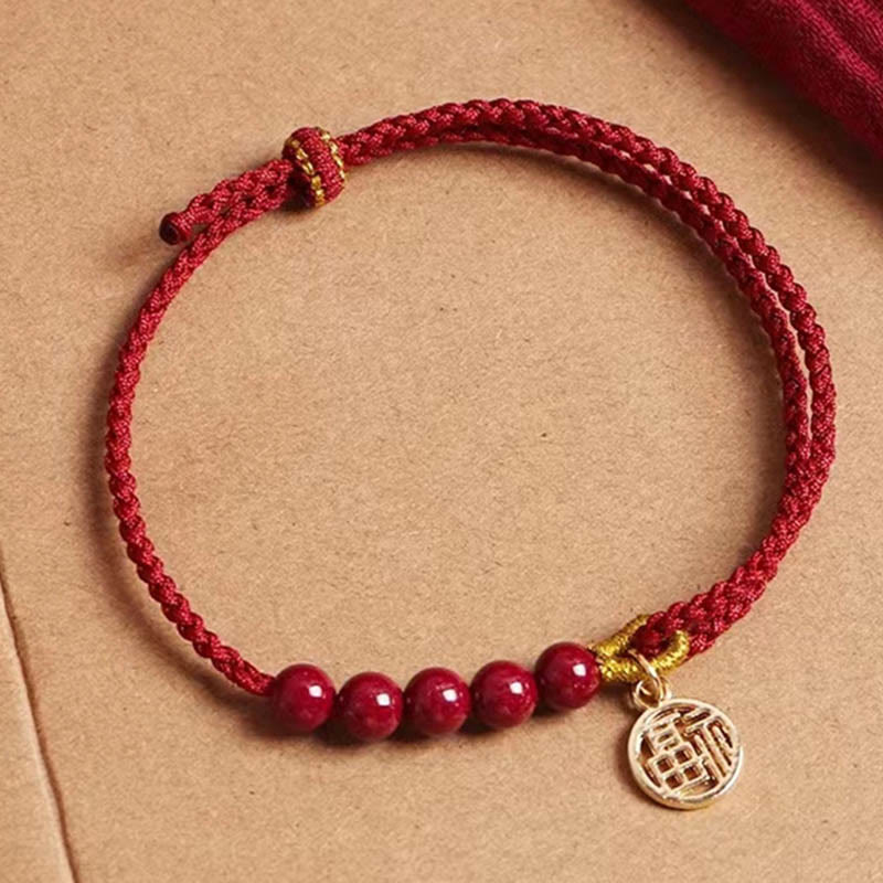 Buddha Stones Cinnabar Fu Character Beads Blessing Red String Handmade Braided Bracelet - image 13