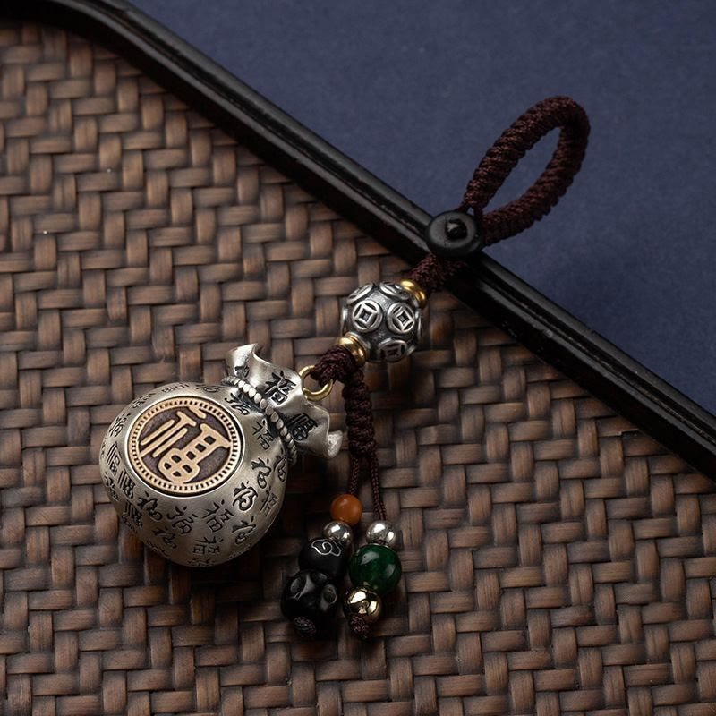 Buddha Stones Fu Character Money Bag Making Money Every Day Fortune Key Chain