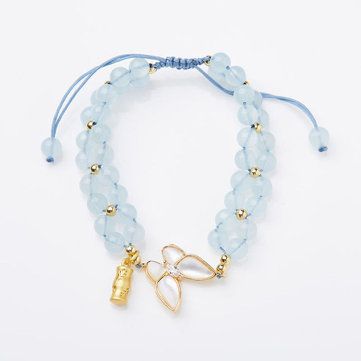 Buddha Stones Natural Aquamarine Amethyst Moonstone Butterfly Bamboo Healing Bracelet - image 4
