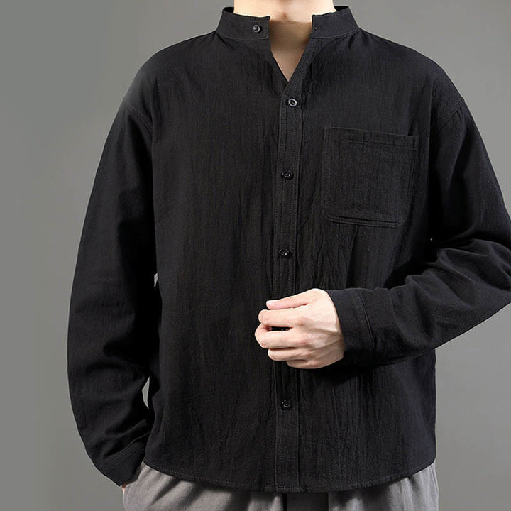 Buddha Stones Men's Long Sleeve Shirt With Pocket Stand Collar Comfort Shirt - image 18