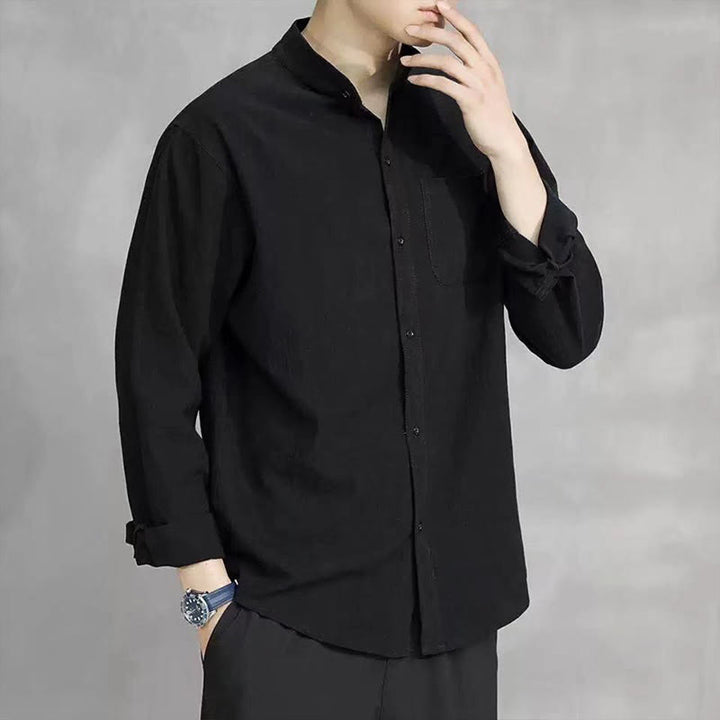 Buddha Stones Men's Long Sleeve Shirt With Pocket Stand Collar Comfort Shirt - image 20