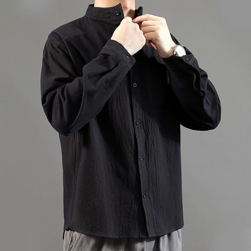 Buddha Stones Men's Long Sleeve Shirt With Pocket Stand Collar Comfort Shirt - image 21