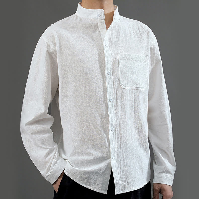 Buddha Stones Men's Long Sleeve Shirt With Pocket Stand Collar Comfort Shirt - image 11