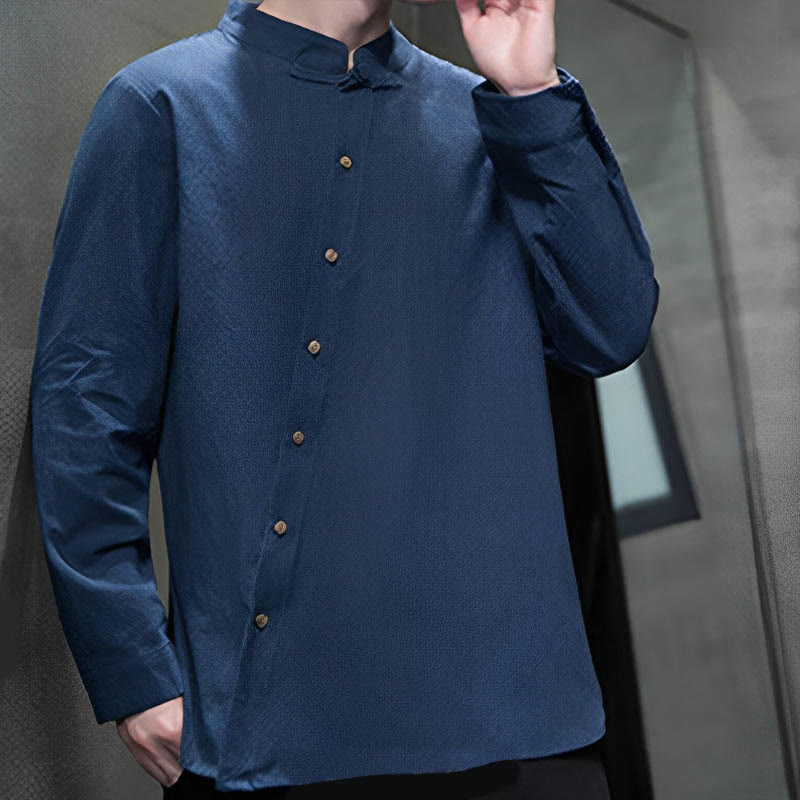 Buddha Stones Men's Long Sleeve Shirt Stand Collar Comfort Cotton Linen Shirt - image 8