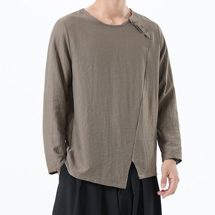 Buddha Stones Men's Long Sleeve Round Collar Comfort Cotton Linen Shirt - image 3