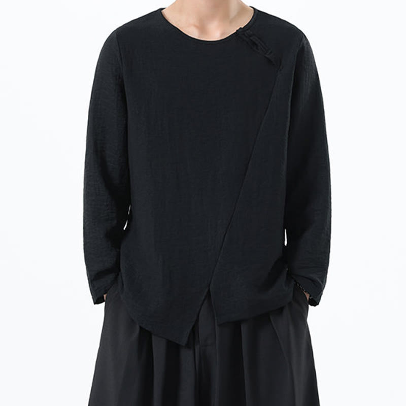 Buddha Stones Men's Long Sleeve Round Collar Comfort Cotton Linen Shirt - Black - US/UK/AU46，EU56 (5XL) - image 26