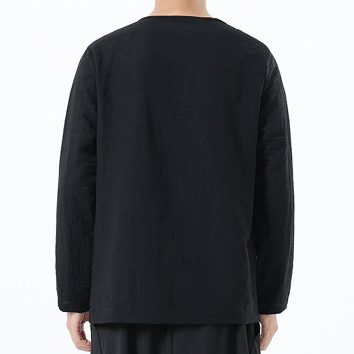 Buddha Stones Men's Long Sleeve Round Collar Comfort Cotton Linen Shirt - image 28