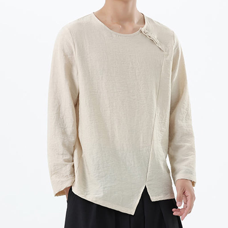 Buddha Stones Men's Long Sleeve Round Collar Comfort Cotton Linen Shirt - image 20