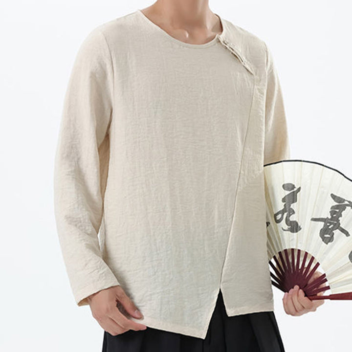 Buddha Stones Men's Long Sleeve Round Collar Comfort Cotton Linen Shirt - image 21