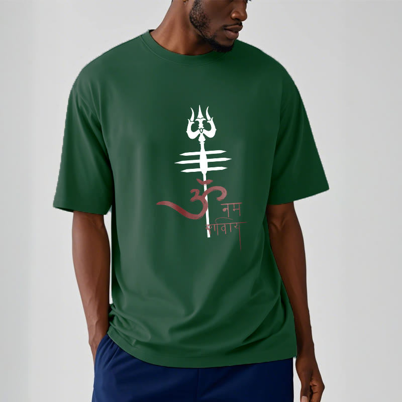 Buddha Stones OM NAMAH SHIVAYA Trident Cotton Tee T-shirt