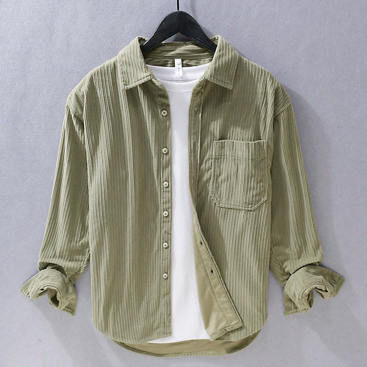 Buddha Stones Men's Long Sleeve Turn-down Collar With Pocket Corduroy Casual Shirt - DarkKhaki - US/UK/AU42，EU52 (3XL) - image 1