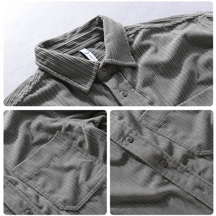 Buddha Stones Men's Long Sleeve Turn-down Collar With Pocket Corduroy Casual Shirt - image 7