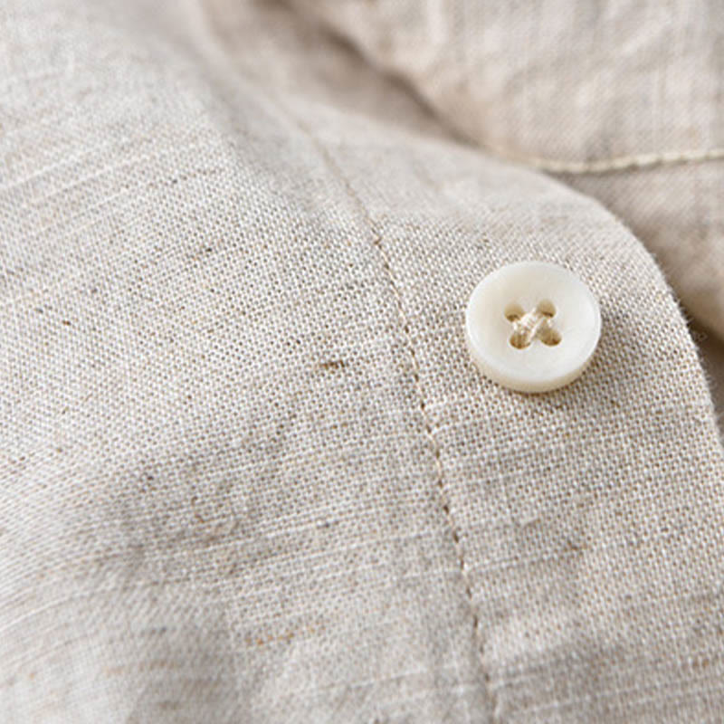 Buddha Stones Men's Long Sleeve Turn-down Collar With Pocket Pure Color Comfortable Cotton Shirt - image 6