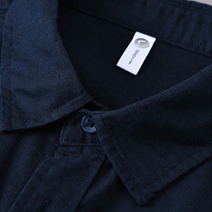 Buddha Stones Men's Long Sleeve Turn-down Collar With Pocket Pure Color Comfortable Cotton Shirt - image 37