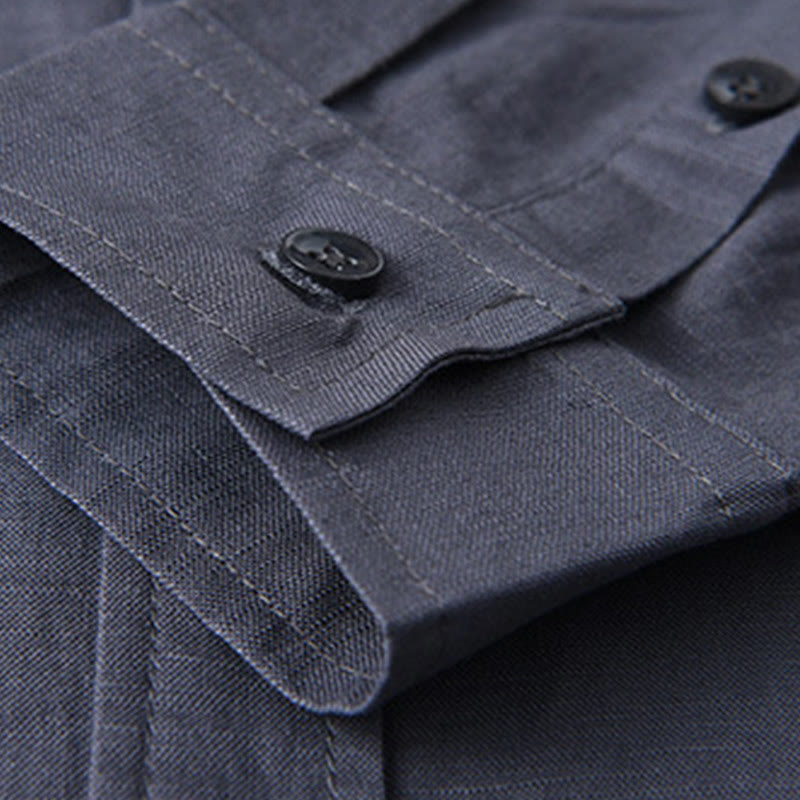 Buddha Stones Men's Long Sleeve Turn-down Collar With Pocket Pure Color Comfortable Cotton Shirt - image 30