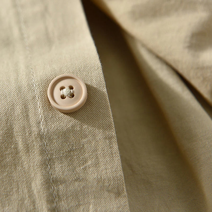 Buddha Stones Men's Long Sleeve Turn-down Collar With Pocket Pure Color Casual Cotton Shirt - image 5