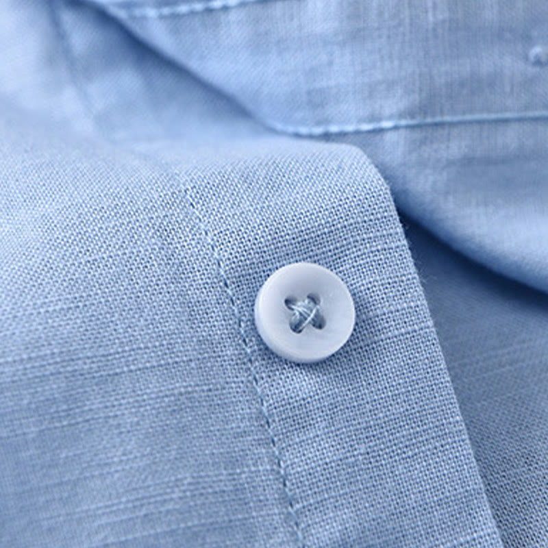 Buddha Stones Men's Long Sleeve Stand Collar With Pocket Pure Color Casual Cotton Linen Shirt - image 20