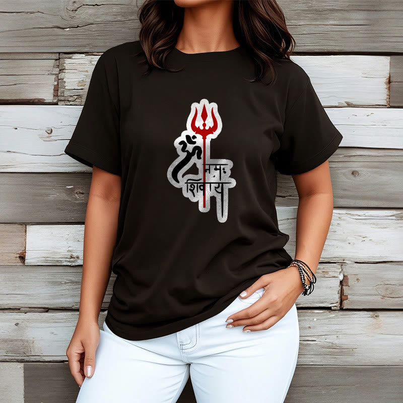 Buddha Stones OM NAMAH SHIVAYA Red Trident Profile Cotton Tee T-shirt - image 11