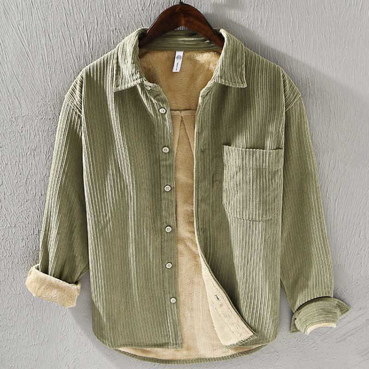 Buddha Stones Men's Long Sleeve Turn-down Collar With Pocket Corduroy Comfortable Shirt - YellowGreen - US/UK/AU42，EU52 (3XL) - image 14