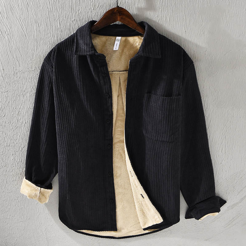 Buddha Stones Men's Long Sleeve Turn-down Collar With Pocket Corduroy Comfortable Shirt - Black - US/UK/AU42，EU52 (3XL) - image 17