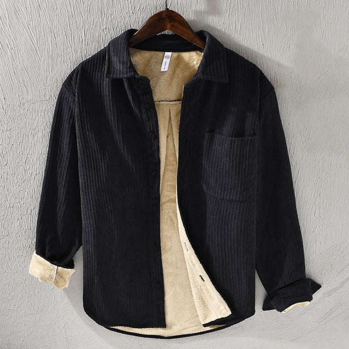 Buddha Stones Men's Long Sleeve Turn-down Collar With Pocket Corduroy Comfortable Shirt - Black - US/UK/AU42，EU52 (3XL) - image 17