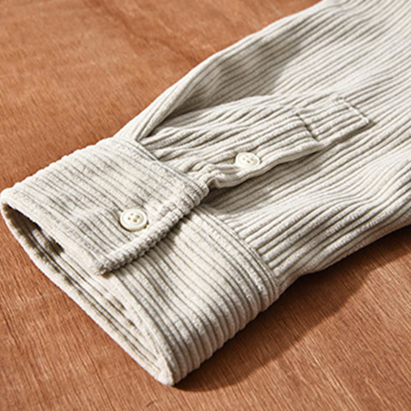 Buddha Stones Men's Long Sleeve Turn-down Collar With Pocket Corduroy Comfortable Shirt - image 7