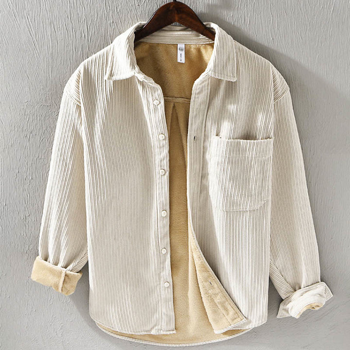 Buddha Stones Men's Long Sleeve Turn-down Collar With Pocket Corduroy Comfortable Shirt - Beige - US/UK/AU42，EU52 (3XL) - image 0