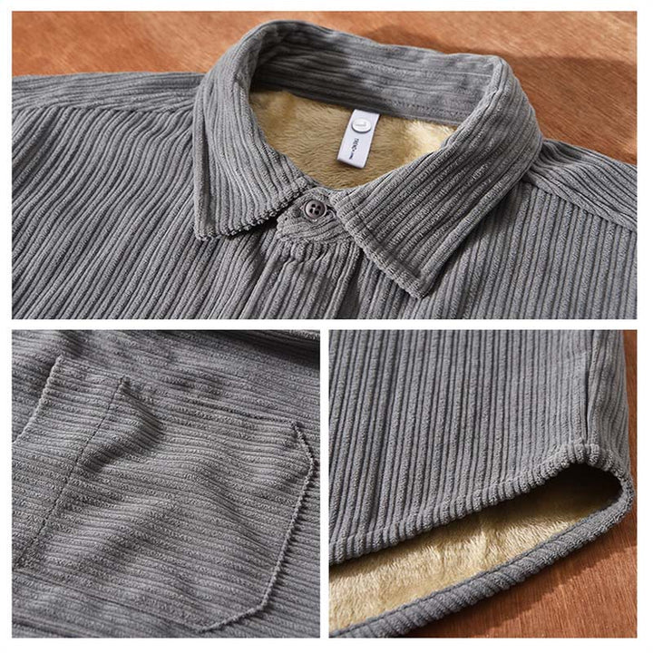 Buddha Stones Men's Long Sleeve Turn-down Collar With Pocket Corduroy Comfortable Shirt - image 11