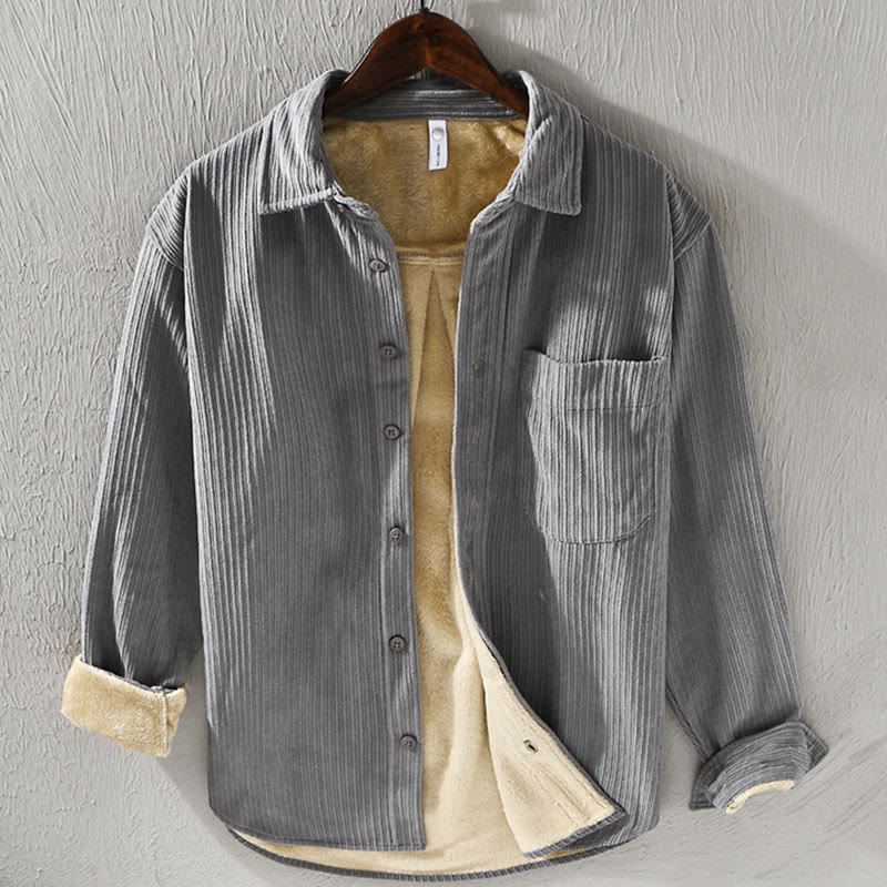 Buddha Stones Men's Long Sleeve Turn-down Collar With Pocket Corduroy Comfortable Shirt - DarkGray - US/UK/AU42，EU52 (3XL) - image 11