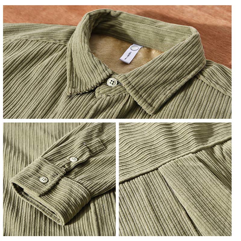 Buddha Stones Men's Long Sleeve Turn-down Collar With Pocket Corduroy Comfortable Shirt - image 14