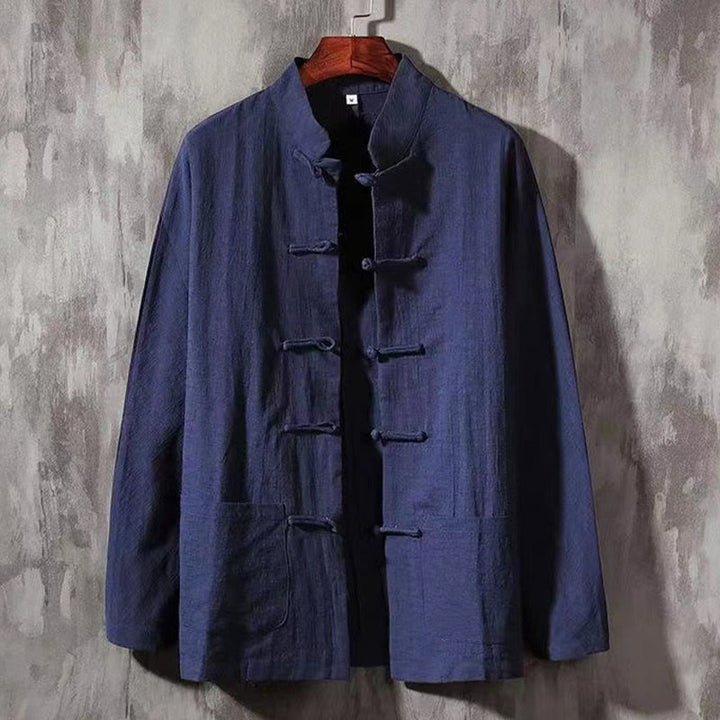 Buddha Stones Men's Tang Long Sleeve Shirt Frog Button With Pocket Stand Collar Comfort Shirt - MidnightBlue - US/UK/AU44，EU54 (5XL) - image 7