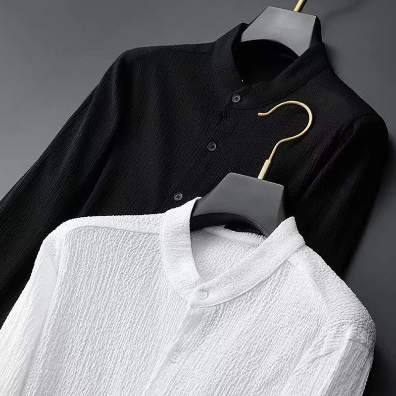 Buddha Stones Pure Color Long Sleeve Top Pants Clothing Men's Set - image 9