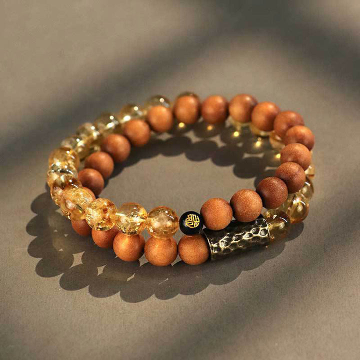 Buddha Stones Citrine Sandalwood Bodhi Seed Protection Double Wrap Bracelet