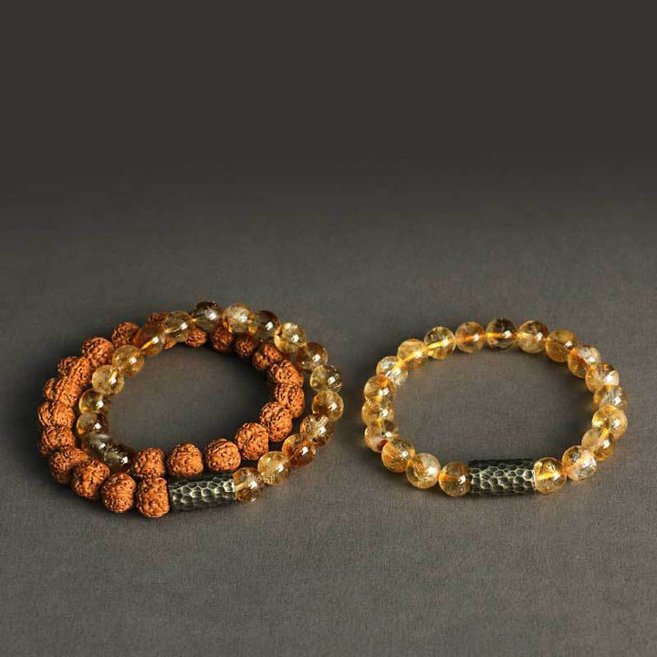 Buddha Stones Citrine Sandalwood Bodhi Seed Protection Double Wrap Bracelet