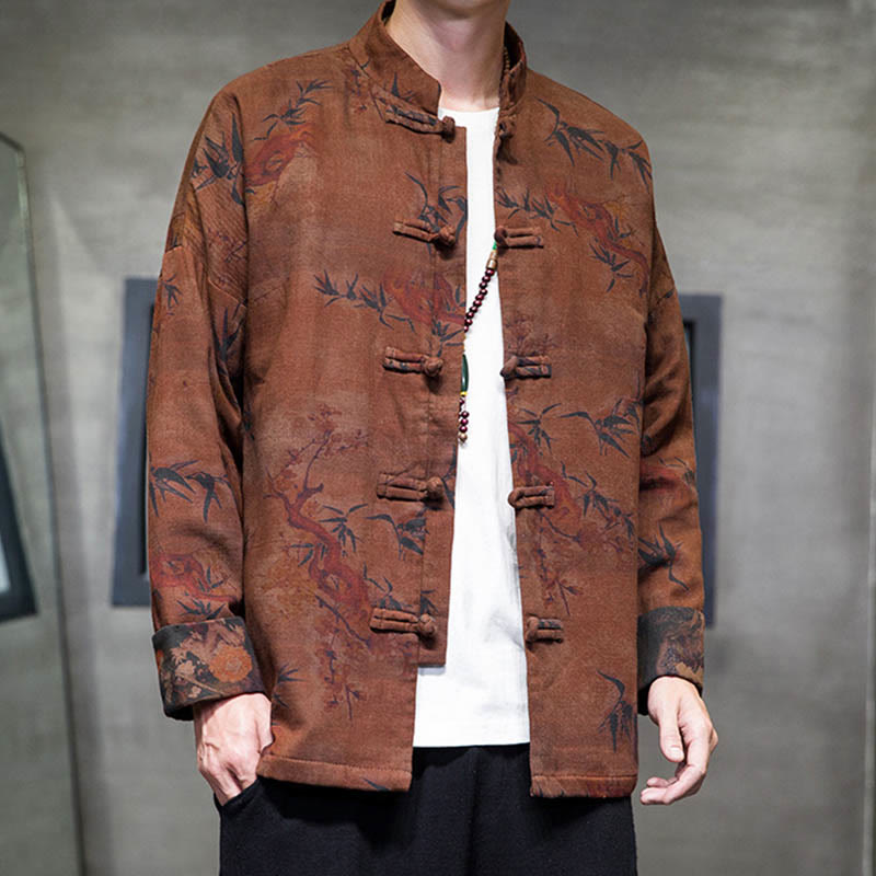 Buddha Stones Frog-Button Chinese Tang Suit Long Shirt Cotton Men Jacket Clothing - image 19