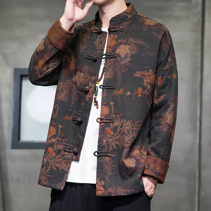 Buddha Stones Frog-Button Chinese Tang Suit Long Shirt Cotton Men Jacket Clothing