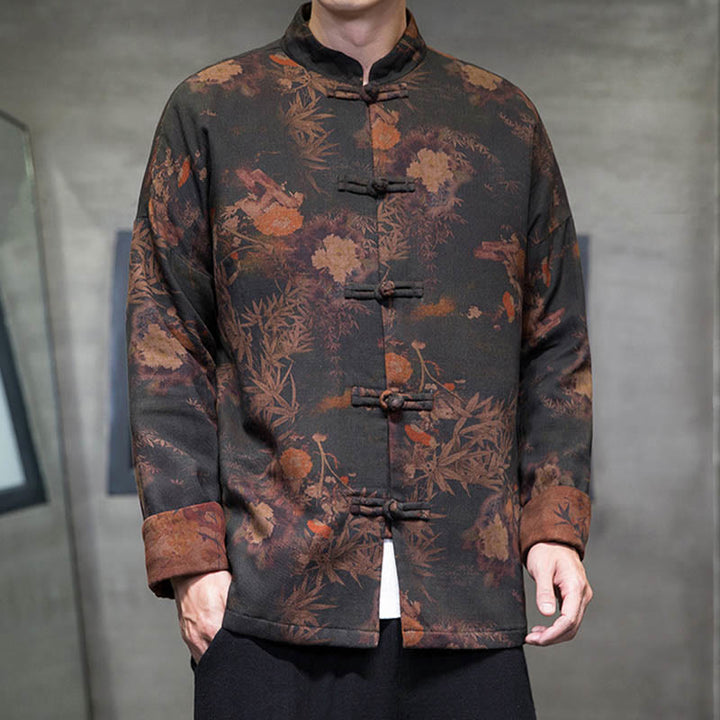 Buddha Stones Frog-Button Chinese Tang Suit Long Shirt Cotton Men Jacket Clothing