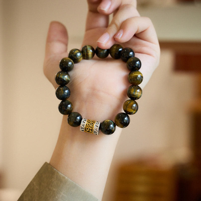 Buddha Stones Tiger Eye Six True Words Courage Bracelet