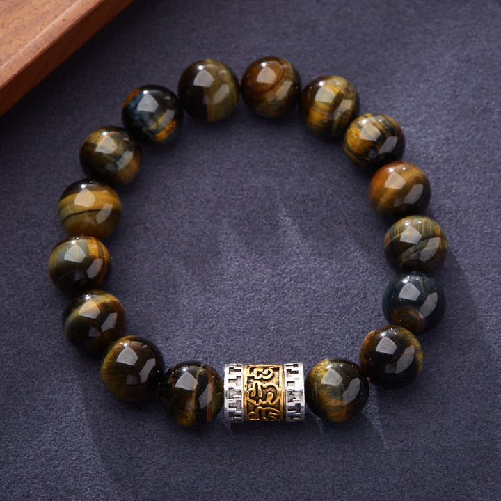 Buddha Stones Tiger Eye Six True Words Courage Bracelet