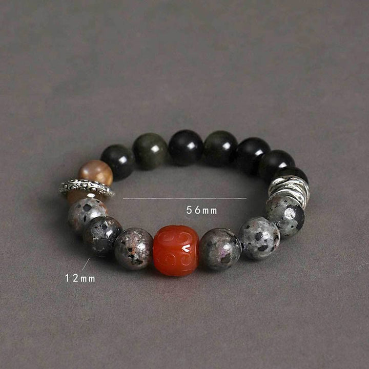 Buddha Stones Gold Sheen Obsidian Lava Rock Red Agate Protection Bracelet